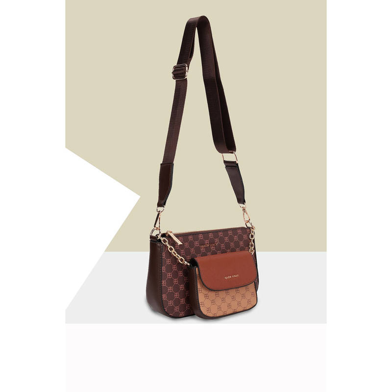 Buy Allen Solly Women Casual Printed Brown Sling Bag Online