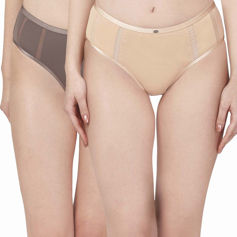 SOIE Women's High Waist Full Coverage Brief Multi-Color (Pack of 2) (M)