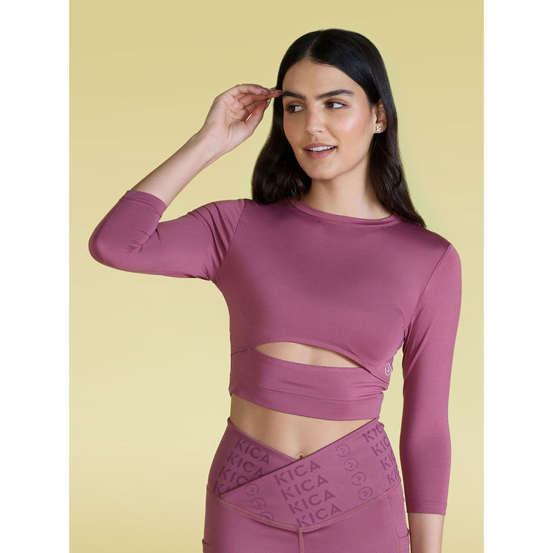 Kica Feather Feel 3/4Th Sleeves Crop Top For Yoga Mauve (3XL)