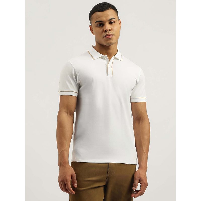 United Colors of Benetton Men Solid White Collar Neck Polo T-shirt (XL)