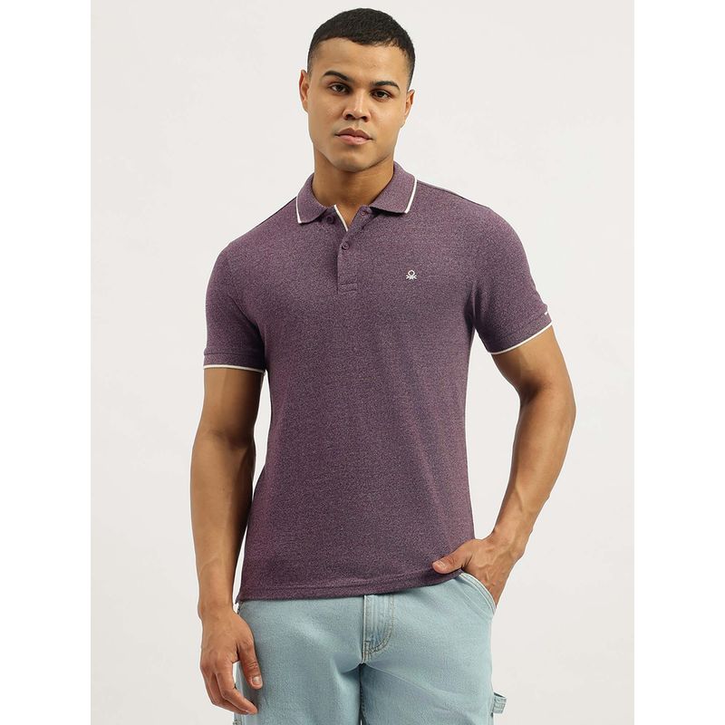 United Colors of Benetton Men Solid Purple Collar Neck Polo T-shirt (XL)