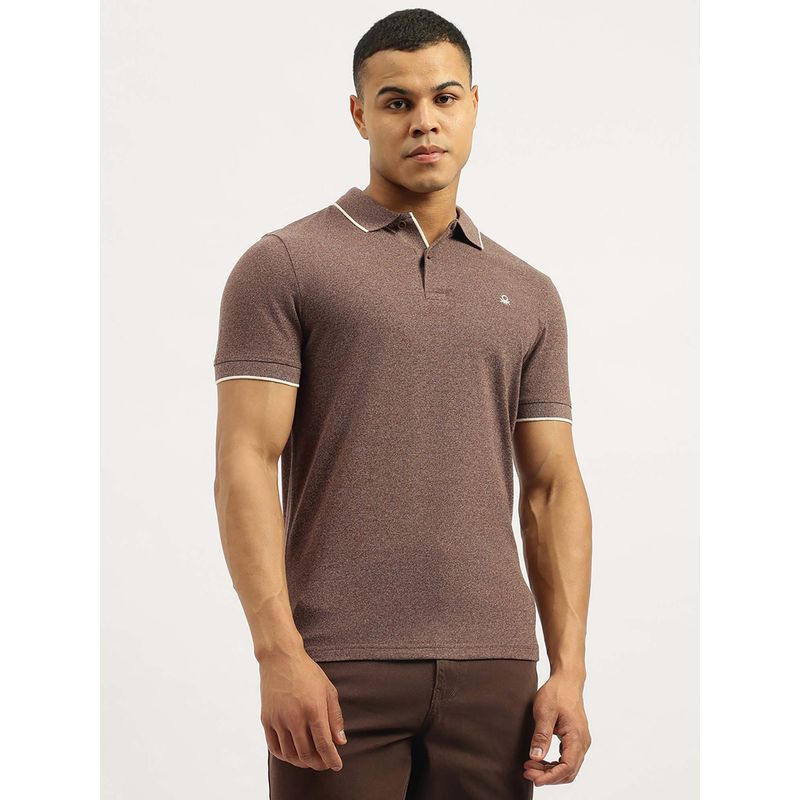 United Colors of Benetton Men Solid Brown Collar Neck Polo T-shirt (XL)
