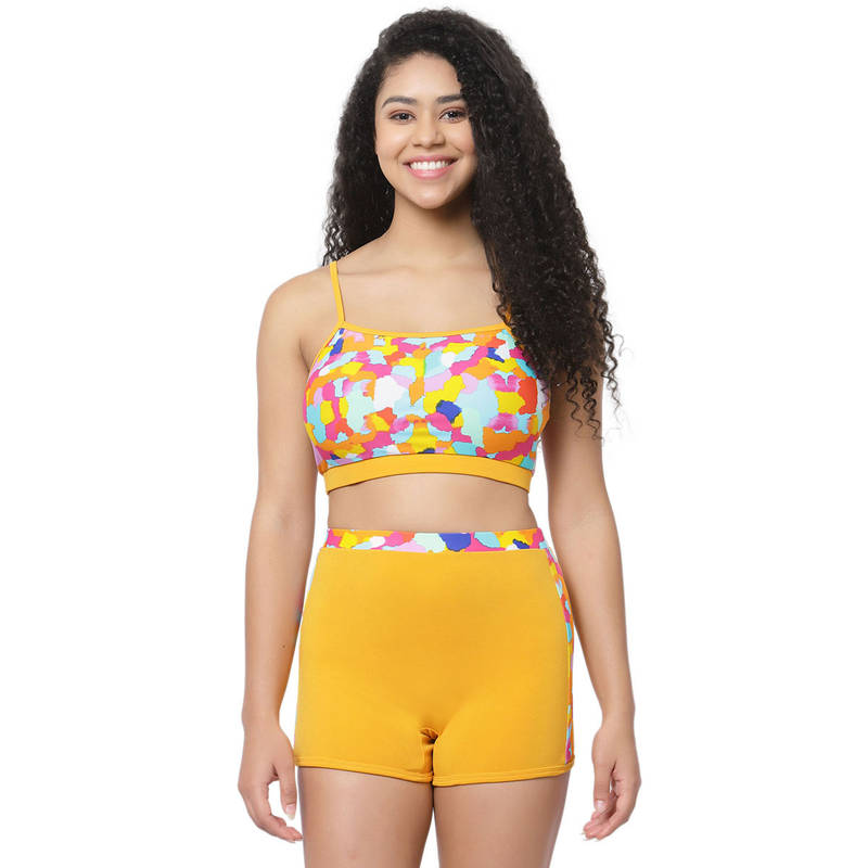 Cukoo Padded Yellow Printed Swimwear (Set of 2) (S)