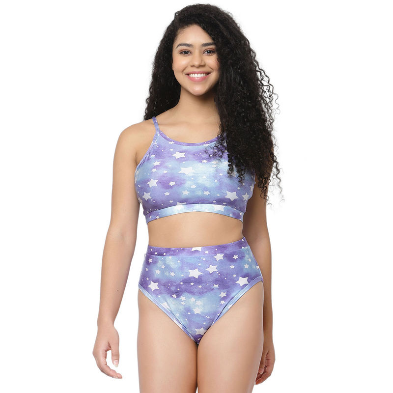 Cukoo Padded Star Printed Blue Bikini (Set of 2) (XL)