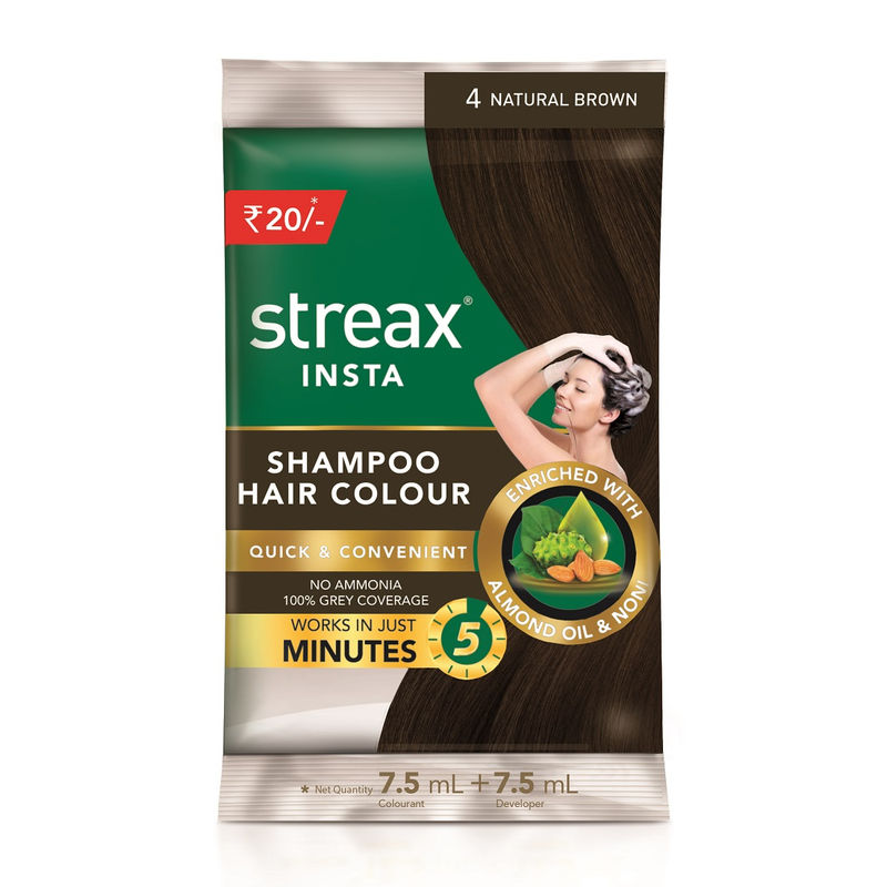 Streax Insta Shampoo Hair Colour - Natural Brown 4: Buy ...