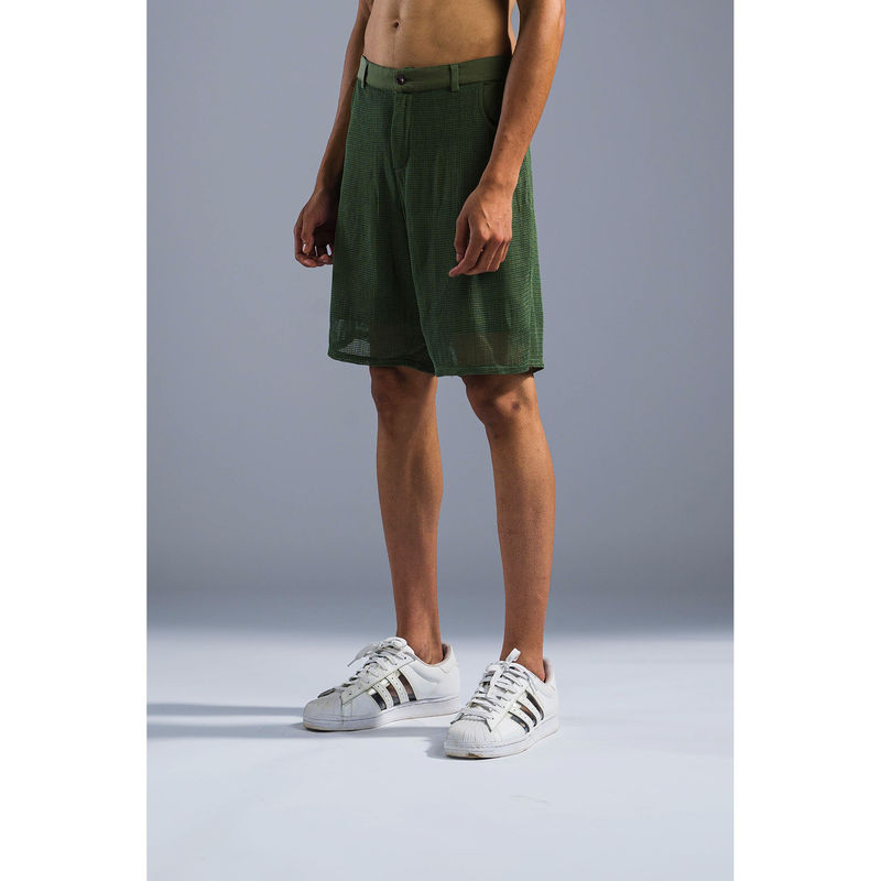 PRIMAL GRAY Green Modal Net Layered Self Design Shorts (M)