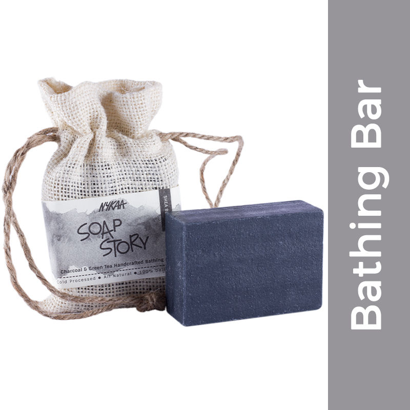 Nykaa Soap Story Activated Charcoal & Green Tea Handcrafted Soap