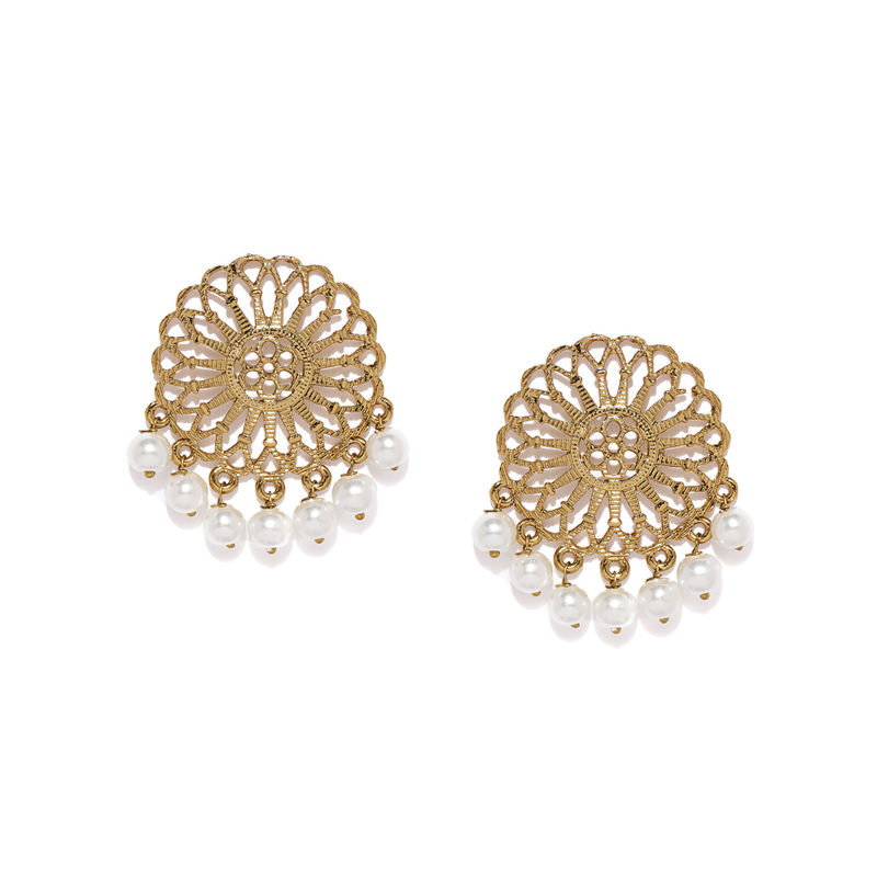 Fida GoldToned & White Circular Oversized Studs Buy Fida GoldToned