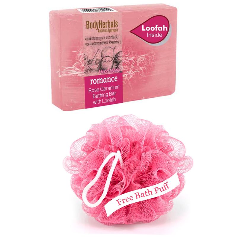 BodyHerbals Romance, Hand Made Rose Geranium Bathing Bar with Natural Loofah