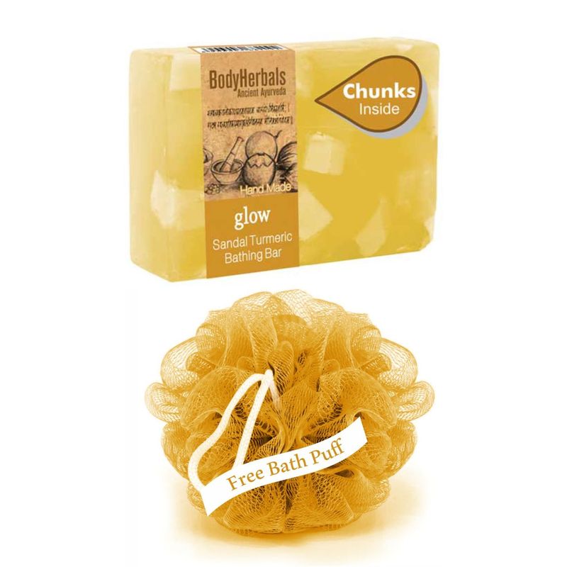 BodyHerbals Glow, Hand Made Sandal Turmeric Bathing Bar With Natural Chunks