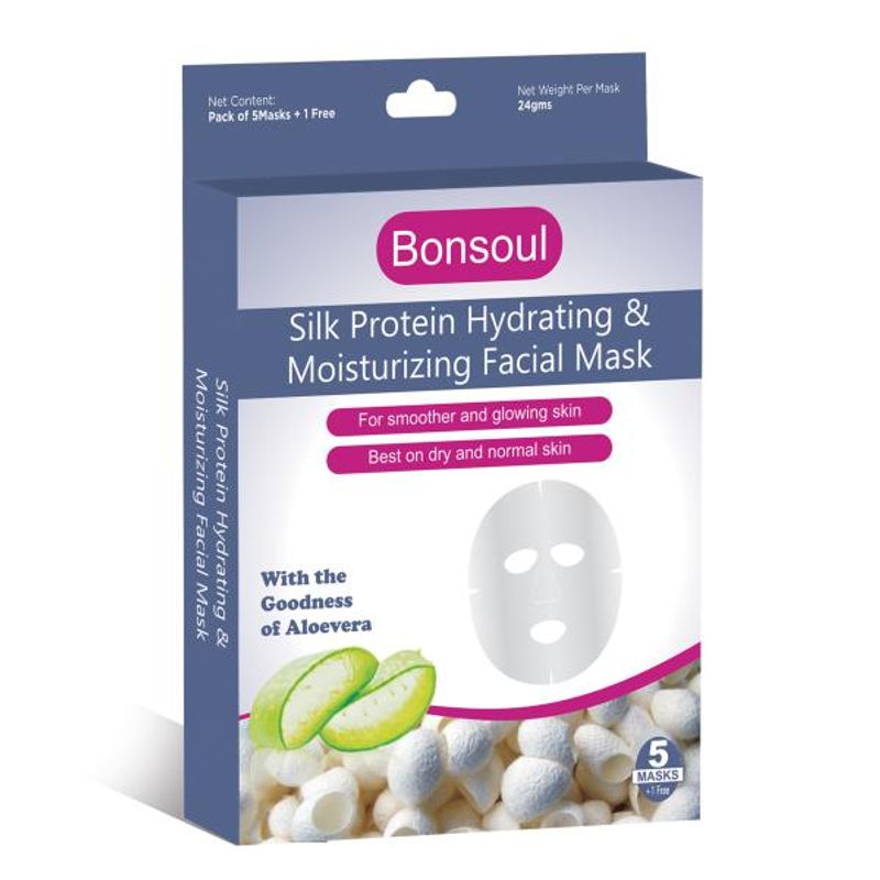 Bonsoul Silk Protein Hydrating & Moisturizing Facial Mask (Pack Of 5+1 Free)