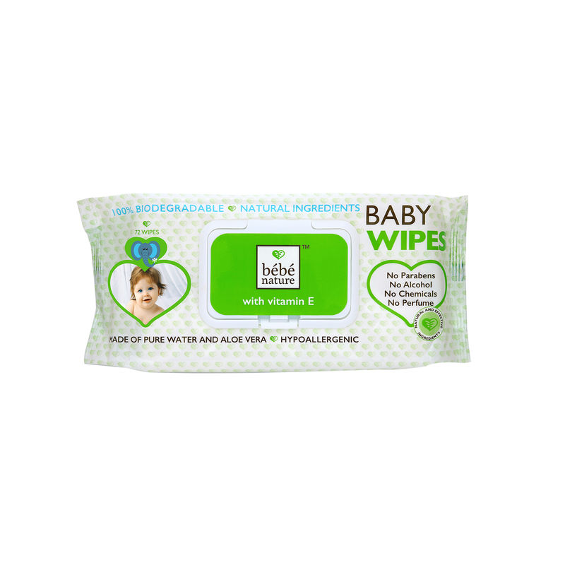 Bebe Nature Natural Biodegredable Wet Baby Wipes With Pure Water, Aloe Vera & Vitamin E