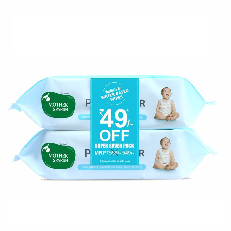 Mother Sparsh 99 % Pure Water Unscented Baby Wipes Pack Of 2