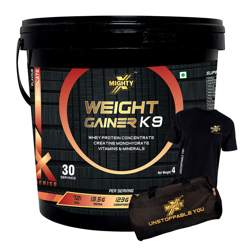 MightyX Weight Gainer K9 Chocolate (Free Gym Bag + Tshirt) 4.5kg