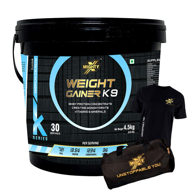 MightyX Weight Gainer K9 American Icecream (Free Gym Bag+ Tshirt) 4.5kg