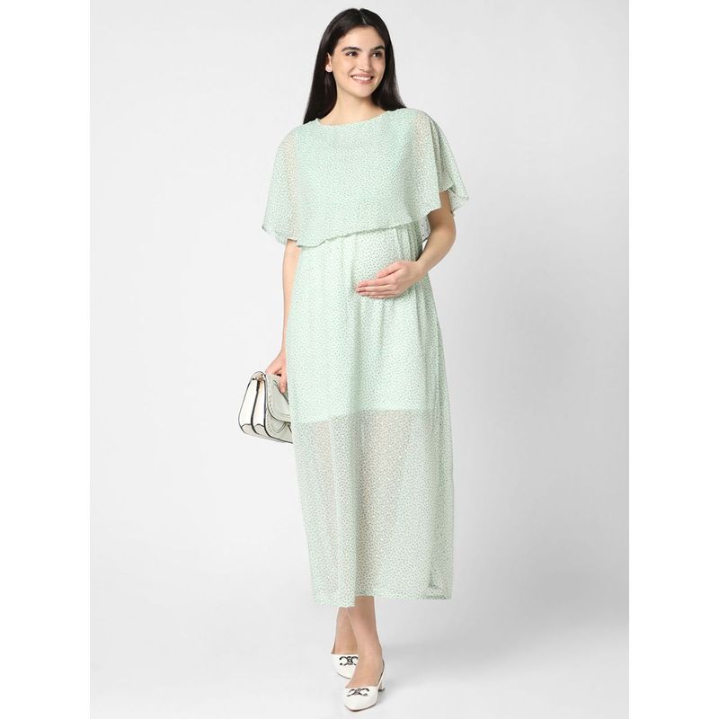 Mystere Paris Tiny Leaf Printed Seer Maternity Dress (XL)