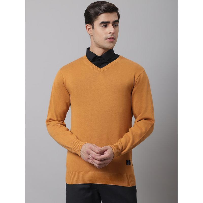 Cantabil Men Solid Mustard Sweater (L)