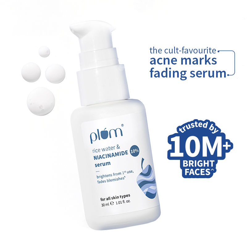 Plum 10% Niacinamide Brightening Face Serum with Rice Water, Fades Acne Marks, for Oily to Dry Skin