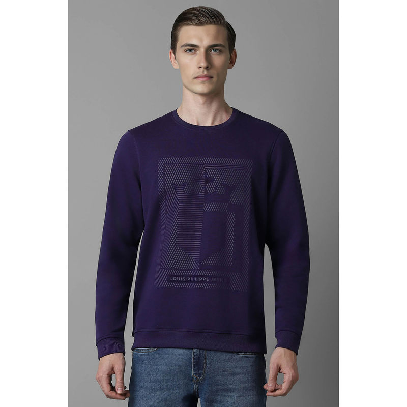 Louis Philippe Men Casual Purple Printed Sweatshirt (L)