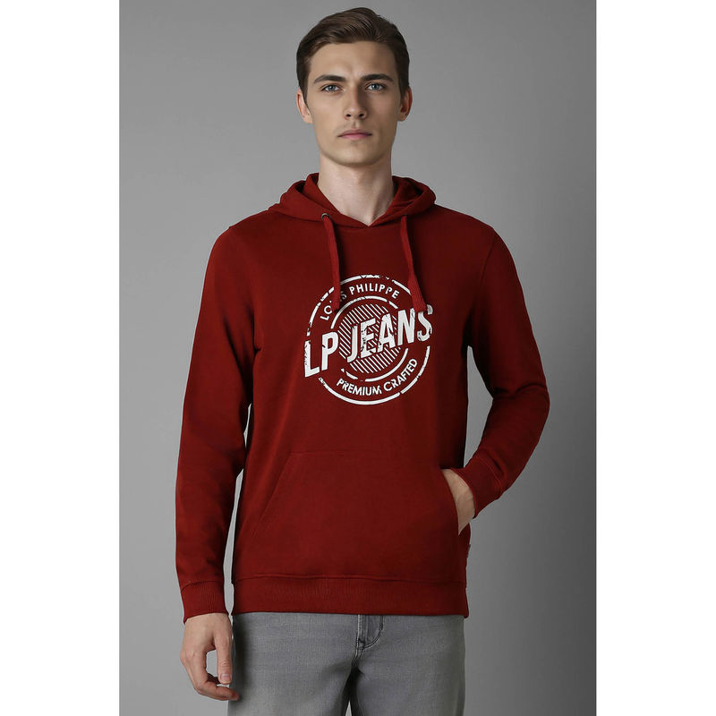 Louis Philippe Men Casual Maroon Printed Hoodie (S)