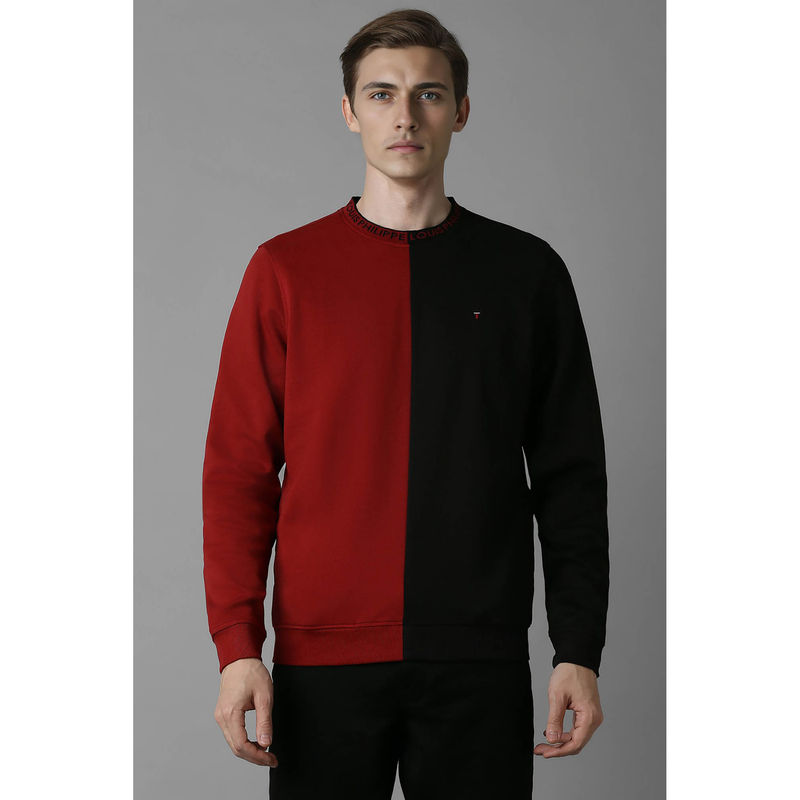 Louis Philippe Men Casual Red Colorblock Sweatshirt (S)