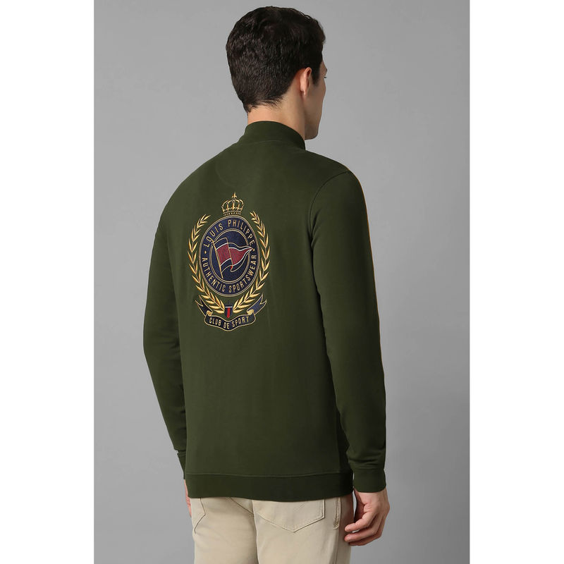 Louis Philippe Men Casual Olive Embroidered Sweatshirt (M)
