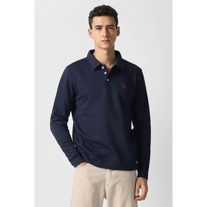 Van Heusen Men Navy Solid Sweatshirt (XL)
