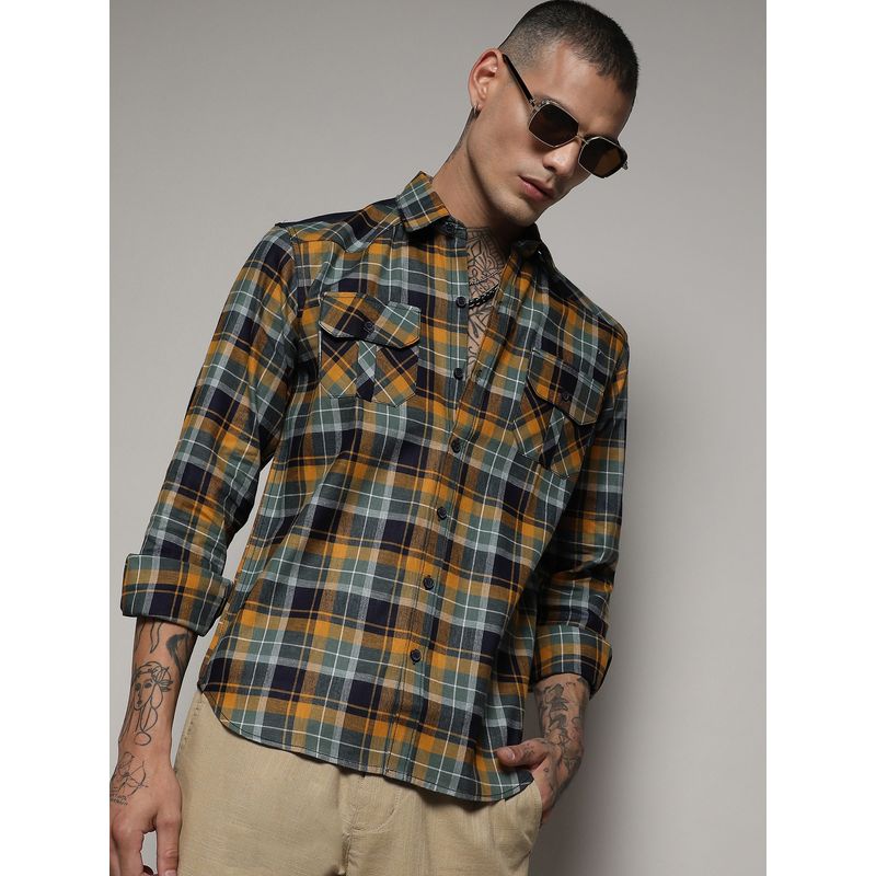 Campus Sutra Mens Multicolour Cargo Tartan Plaid Shirt (L)
