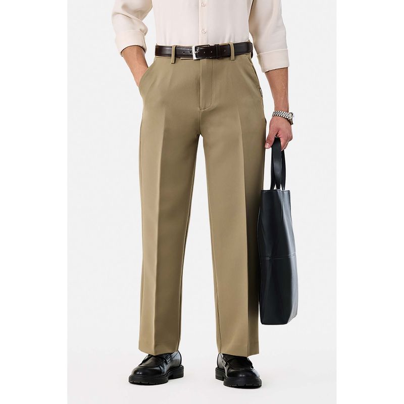 Snitch Khaki Plain Flared Formal Trouser (34)