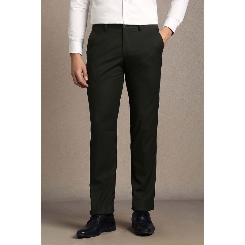 Louis Philippe Men Black Textured Flat Front Formal Trousers (32)