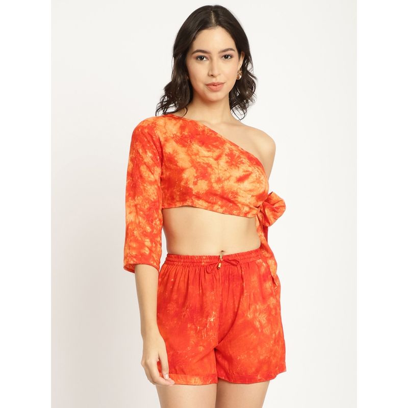 AOBA Women Orange Tie & Dye Beachwear Top and Shorts (Set of 2) (XL)