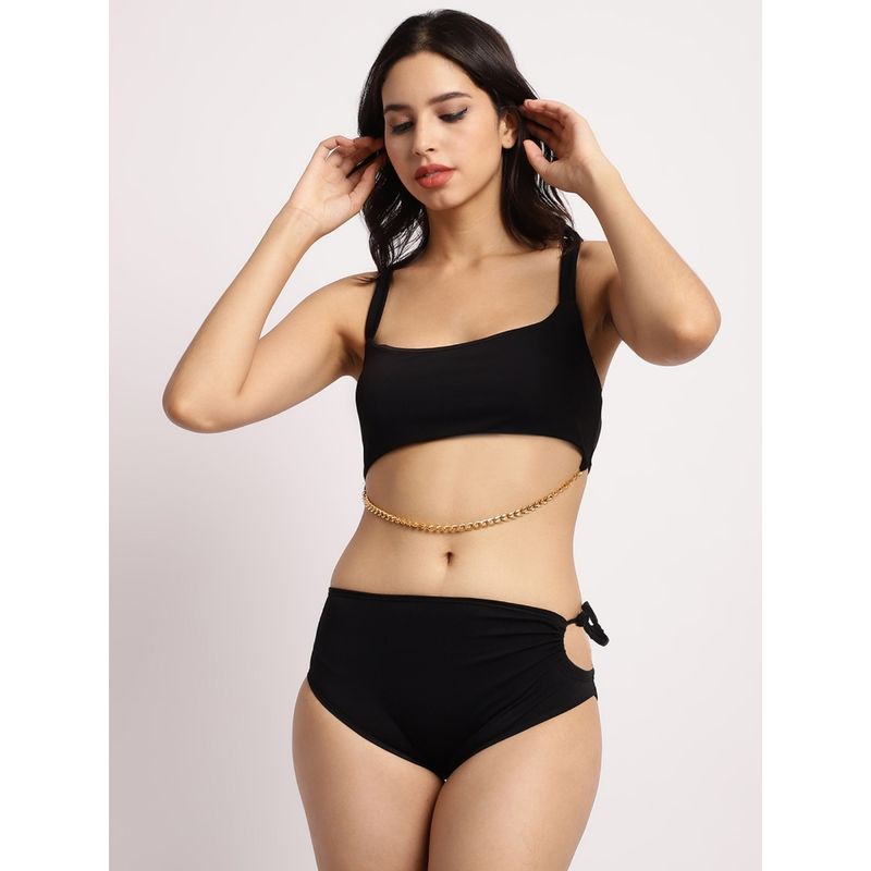 Erotissch Women Black Criss-Cross Back Swim (Set of 2) (S)