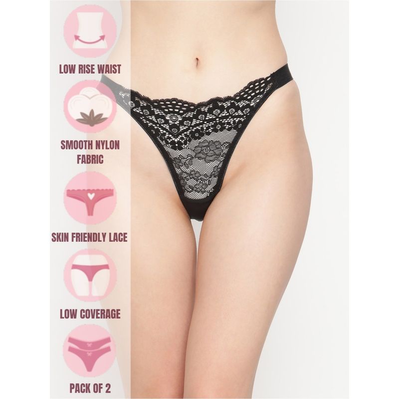 Erotissch Women Pack Of 2 Self-Design Low-Rise Pure Thongs (Pack of 2) (M)