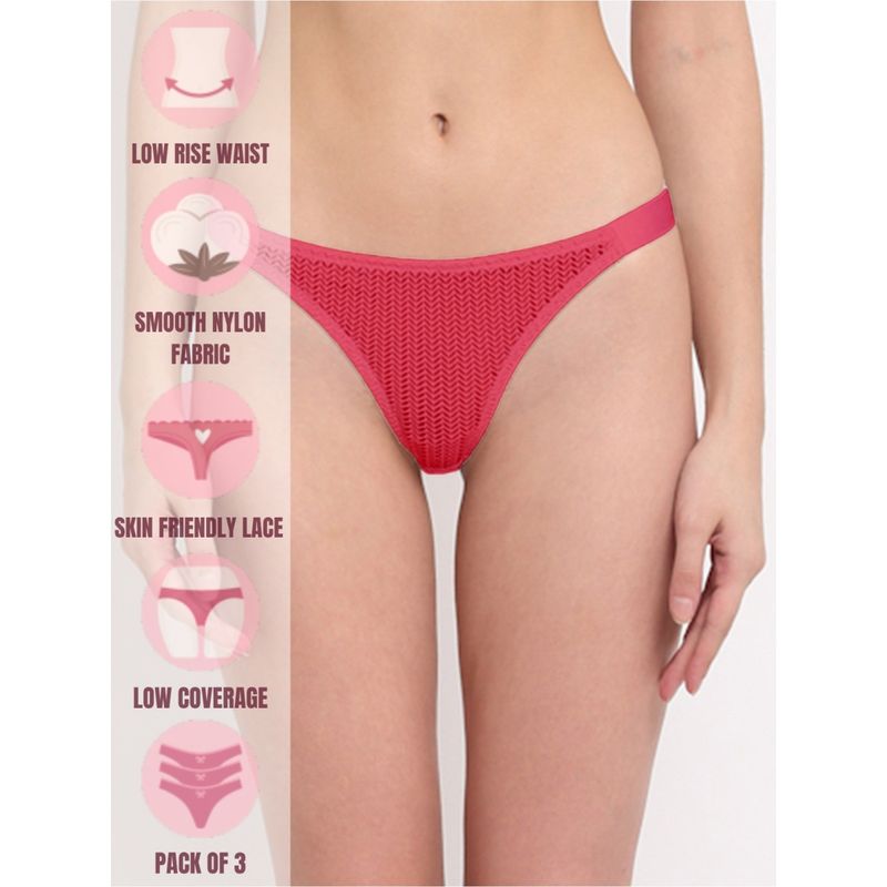 AOBA Women Pack of 3 Self Designed Thongs (Pack of 3) (M)