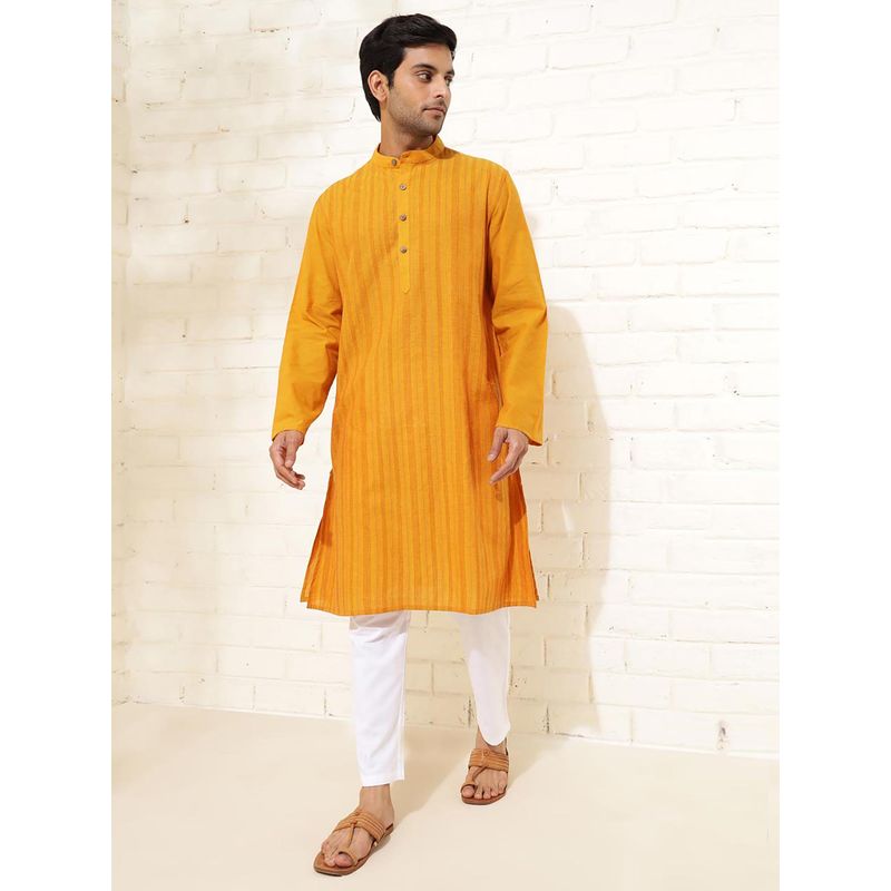 Fabindia Mustard Cotton Woven Comfort Fit Knee Length Kurta (XS)