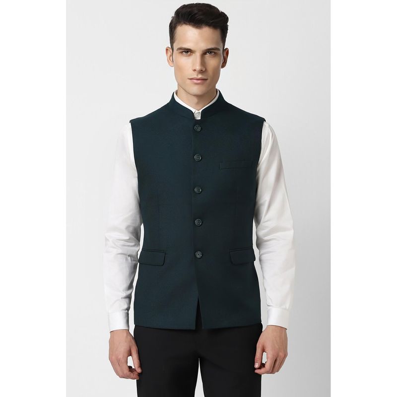 Van Heusen Men Green Solid Formal Nehru Jacket (36)