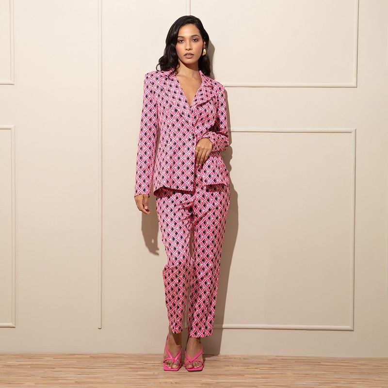 RSVP by Nykaa Fashion Pink Geometric Print Casual Co-Ord (Set of 2) (S)