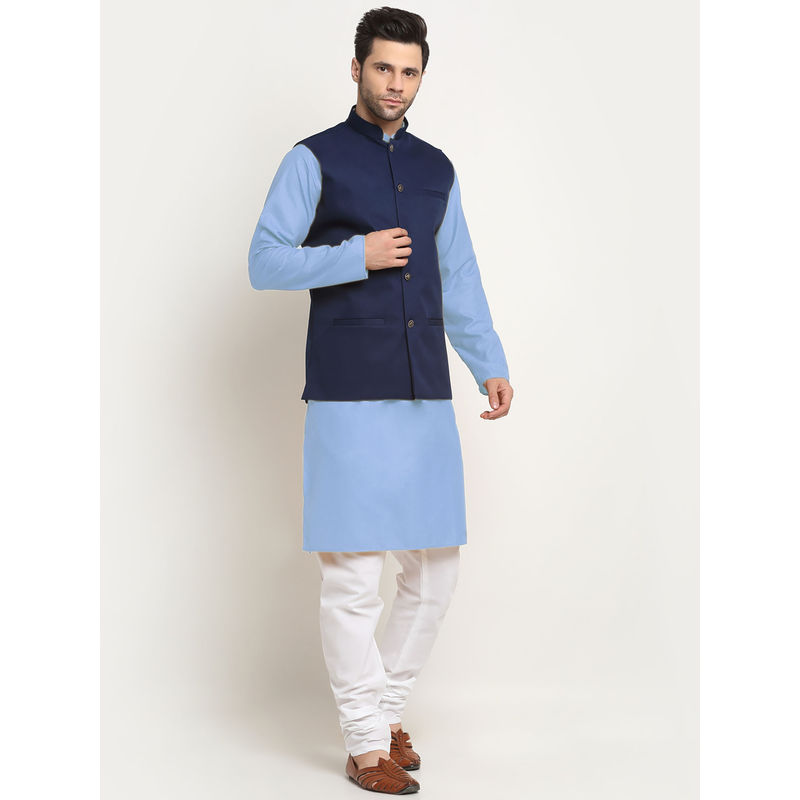 Kraft India Cotton Sky Blue Kurta and Pyjama with Twill Blue Nehru Jacket (Set of 3) (36)