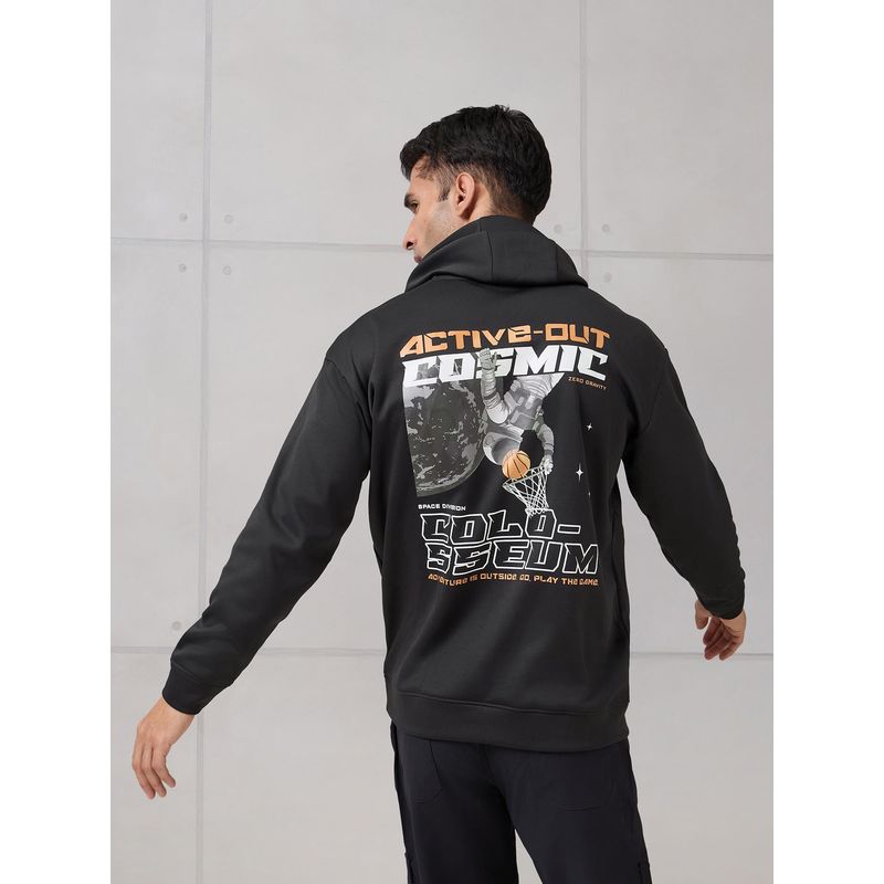 Technosport Men Black Graphic Hoodie (M)