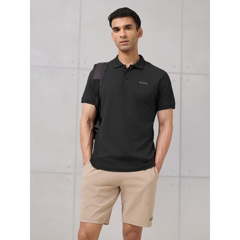Technosport Men Black Textured Polo T-Shirt (XL)