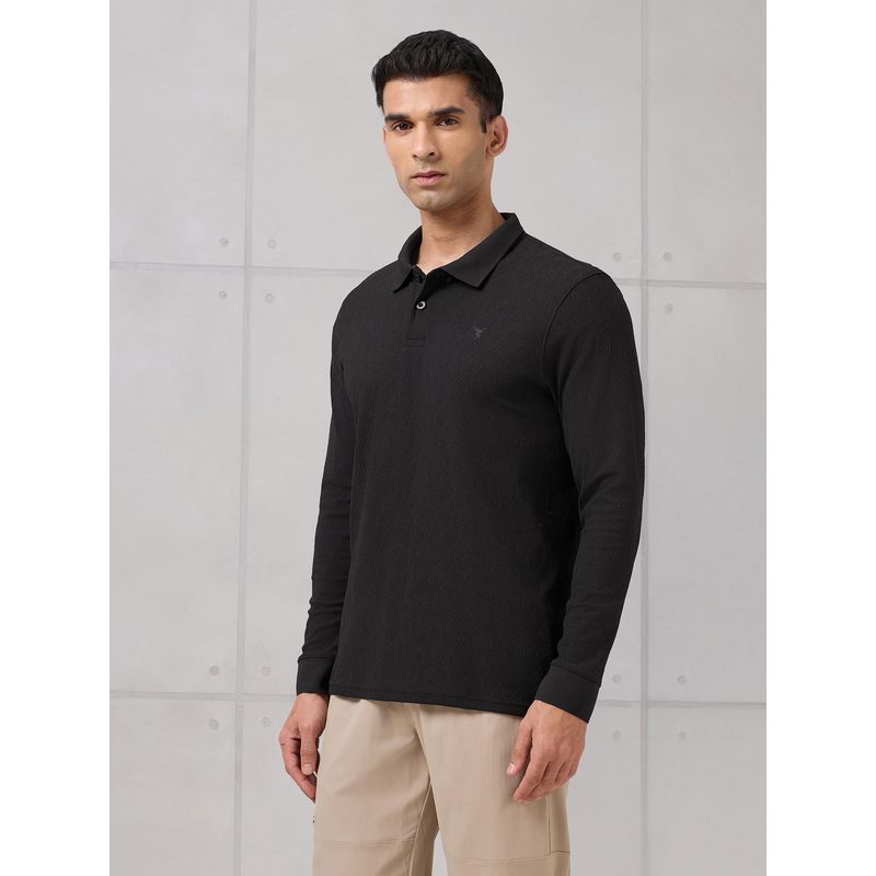 Technosport Men Black Textured Polo T-Shirt (XL)