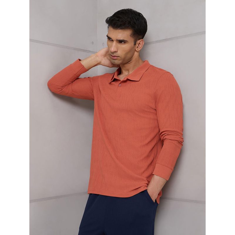 Technosport Men Rust Textured Polo T-Shirt (M)