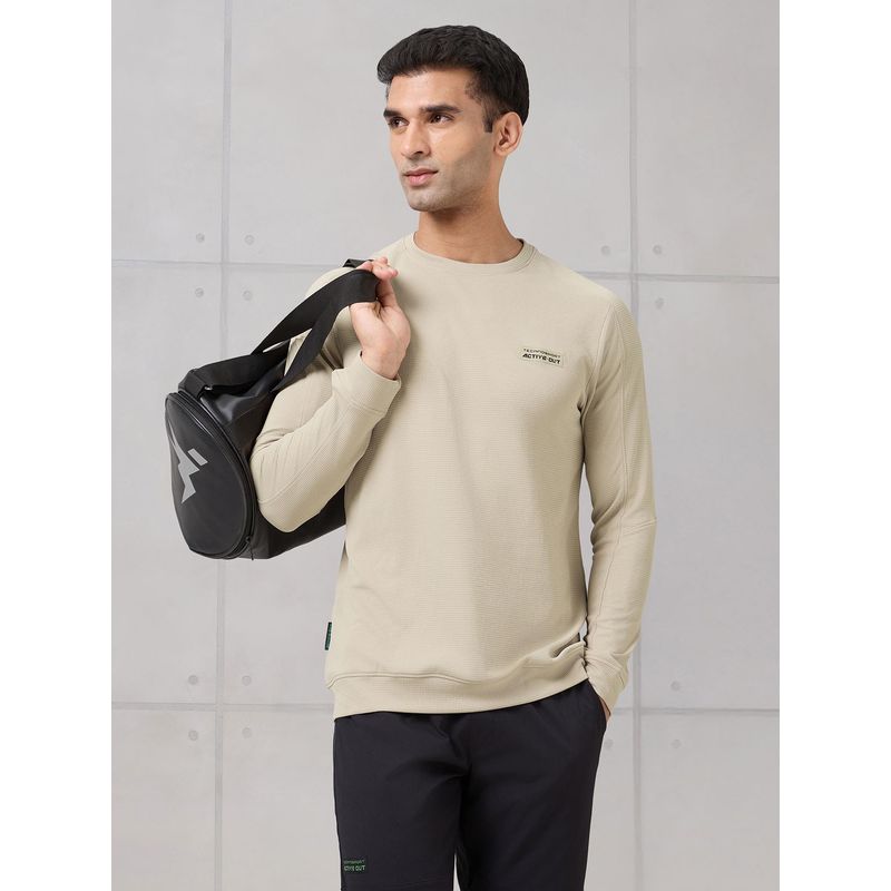 Technosport Men Beige Textured Sweatshirt (M)