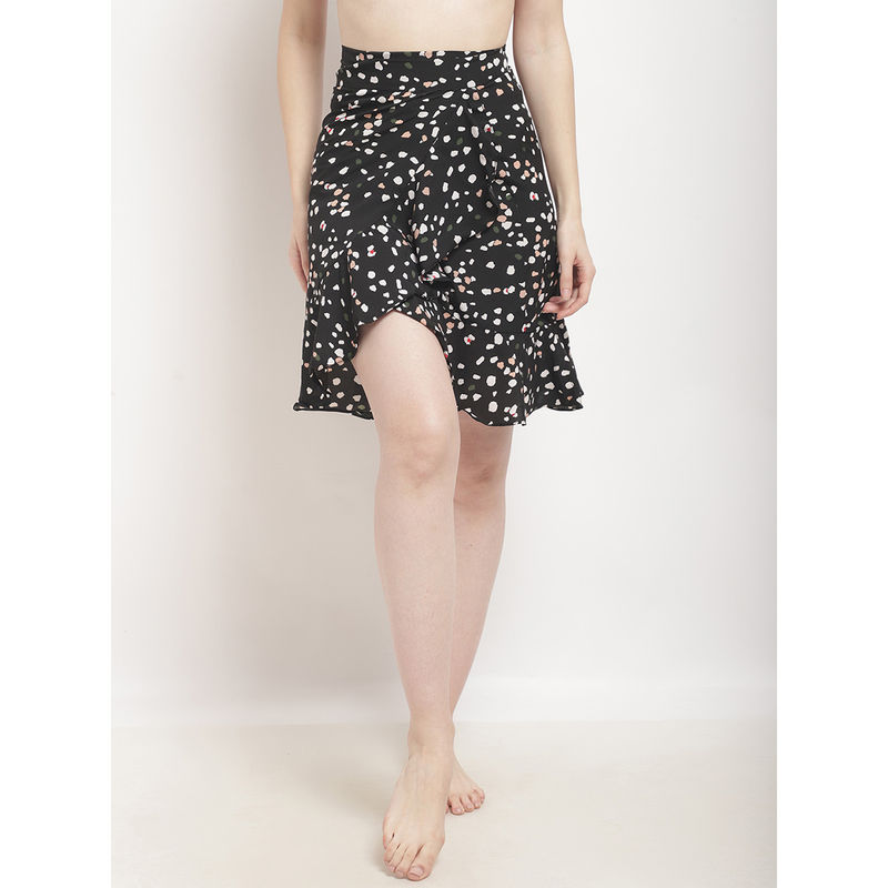 Erotissch Womens Black Printed Wraparound Beachwear Skirt (S)