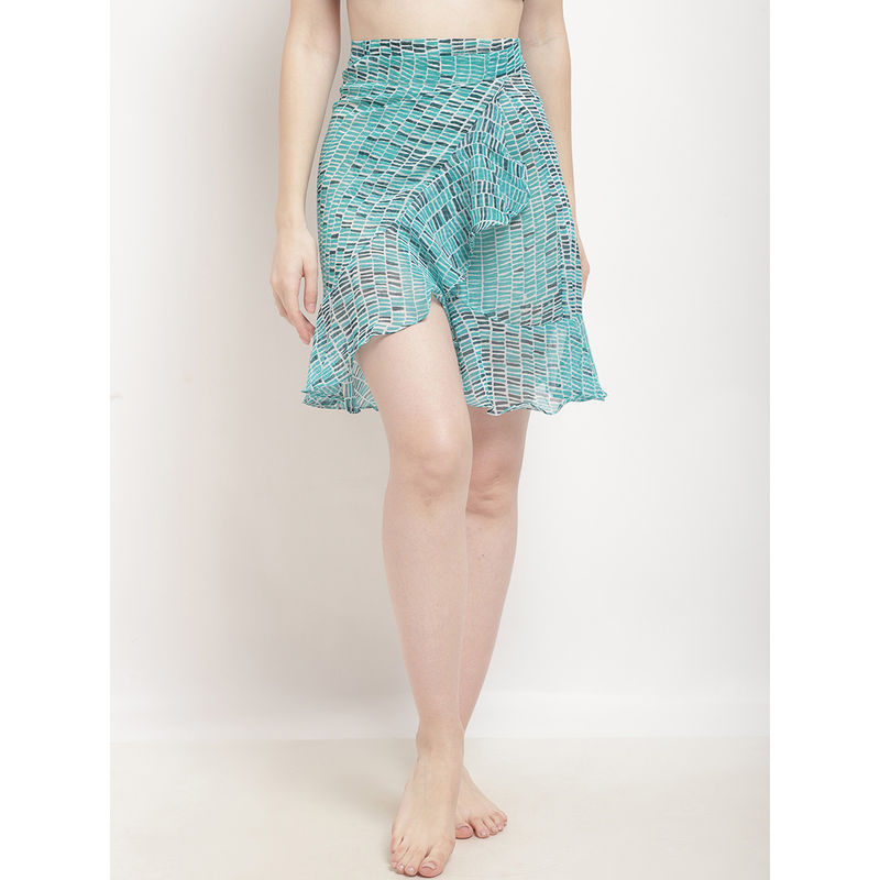AOBA Womens Green Printed Wraparound Beachwear Skirt (S)
