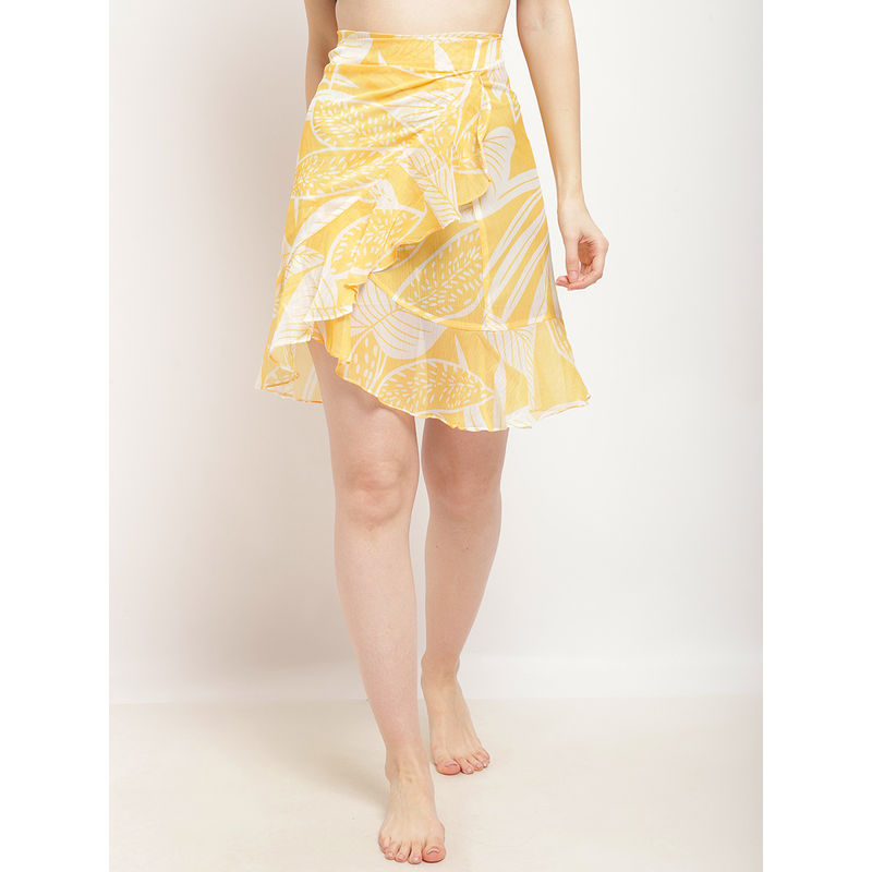 AOBA Womens Yellow Printed Wraparound Beachwear Skirt (S)