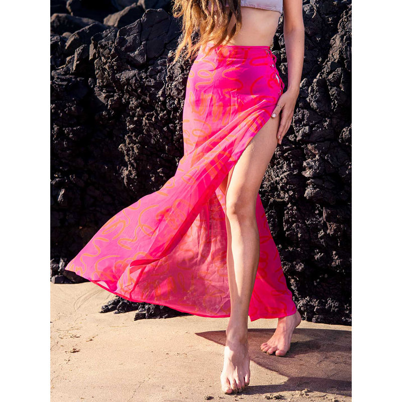 Erotissch Women Pink Print Cover-Up Skirt (M)