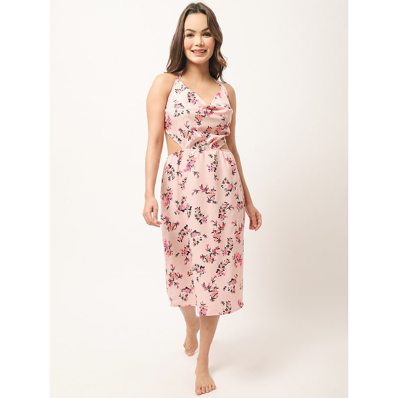 AOBA Womens Pink Floral Printed Beachwear Dress (S)