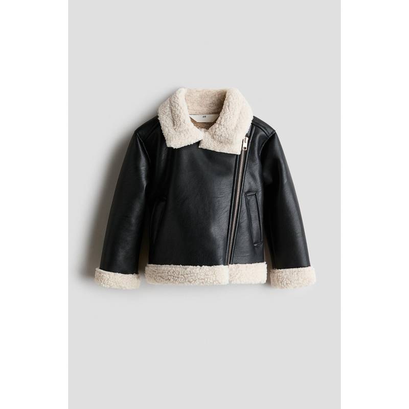 H&M Girls Black Teddy-Lined Aviator Jacket (2-4 Years)