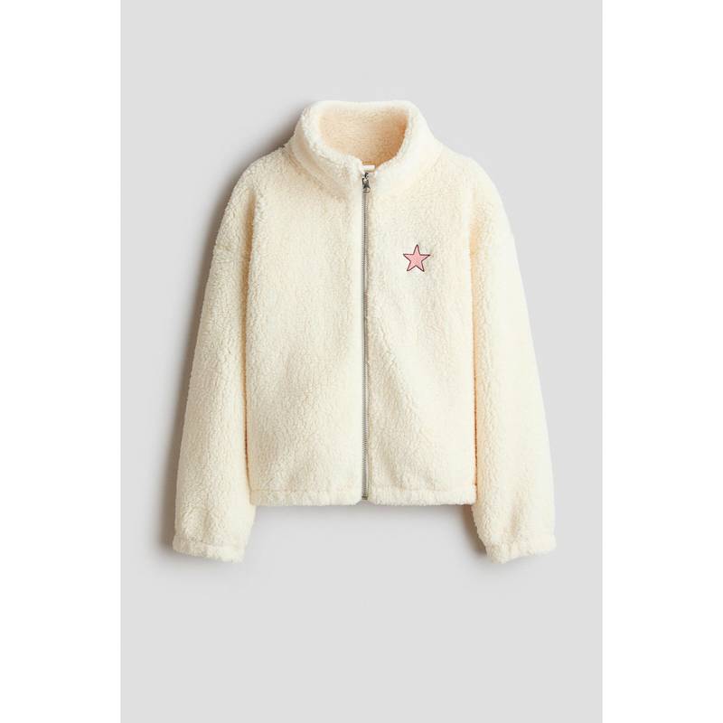 H&M Girls White Loose-Fit Teddy Jacket (8-10 Years)